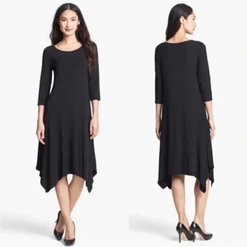 Eileen Fisher petite jersey knit handkerchief hem dress dark Brown Petite Small